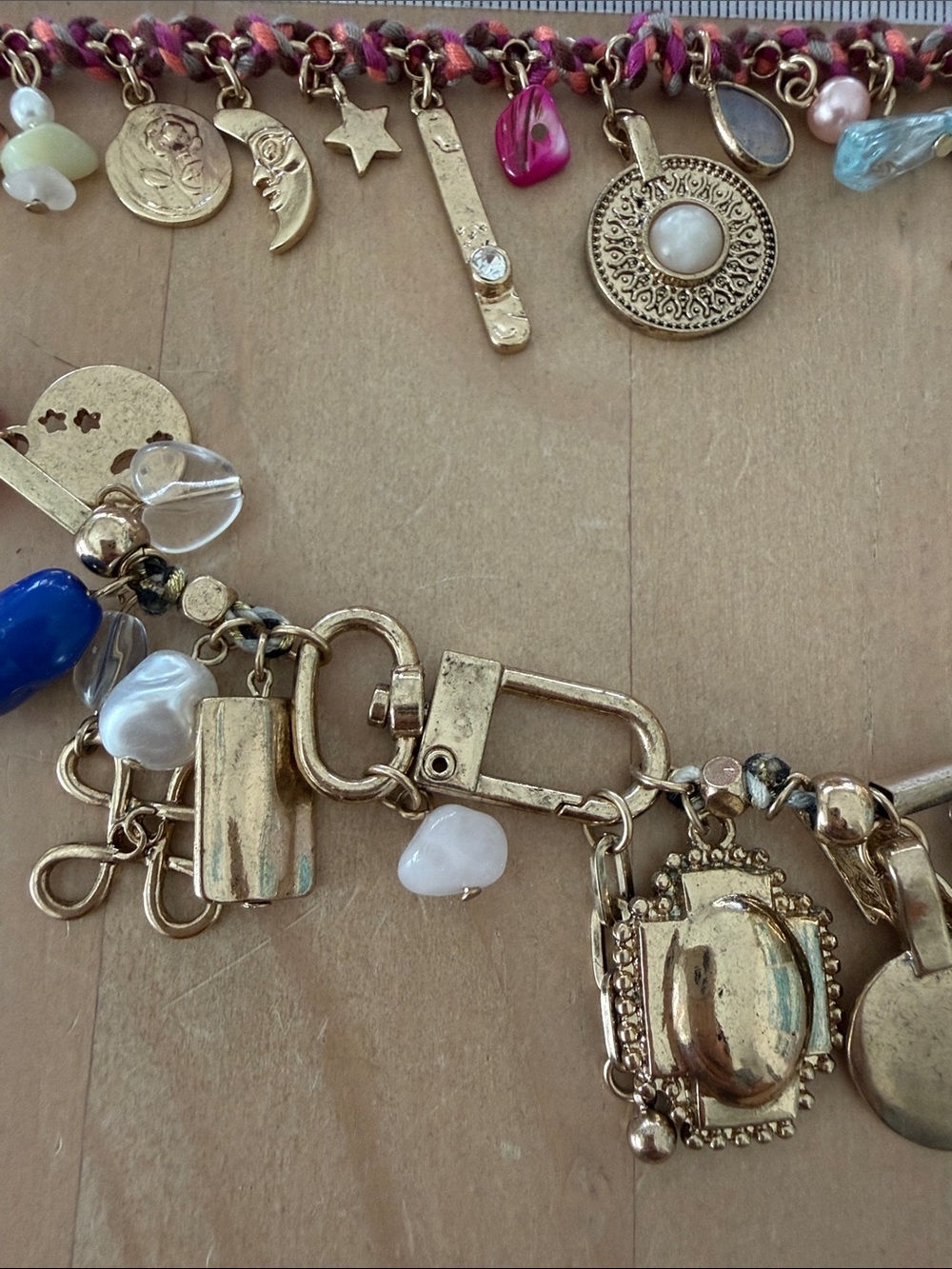 Free People Gold-Tone Multi Charm Necklace with Pink & Blue Accents - Picture 8 of 9